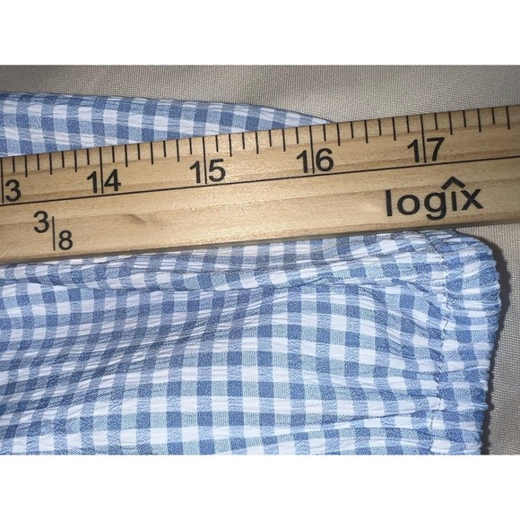 Womens Blue White Gingham 3/4 Puff Sleeve Button Up Dorothy Babydoll Dress M - Picture 8 of 10